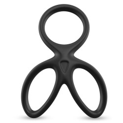 Anneau Triple Pénis et Testicules Silicone Liquide Flexible