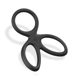 Anneau Triple Pénis et Testicules Silicone Liquide Flexible