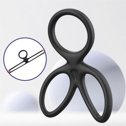 Anneau Triple Pénis et Testicules Silicone Liquide Flexible