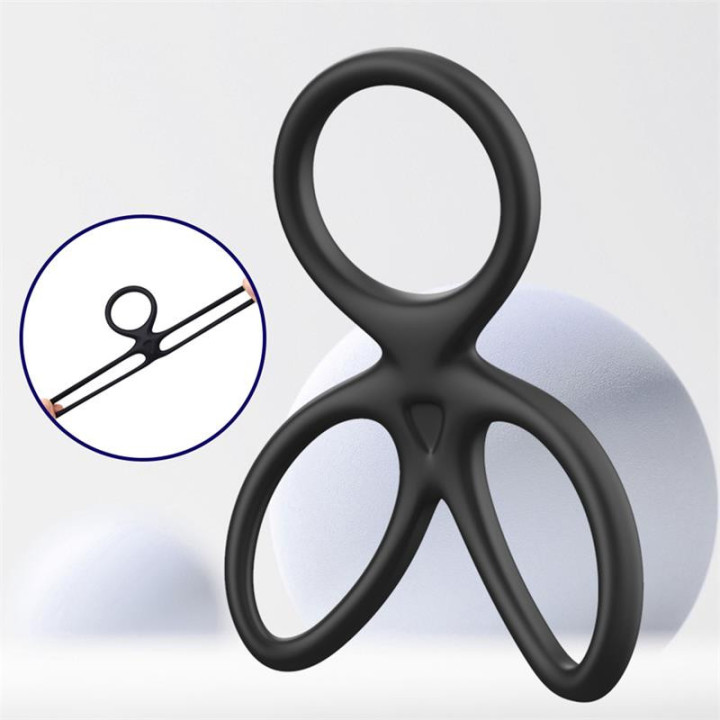 Anneau Triple Pénis et Testicules Silicone Liquide Flexible