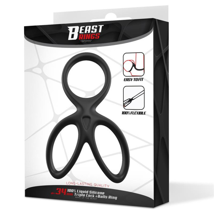 Anneau Triple Pénis et Testicules Silicone Liquide Flexible