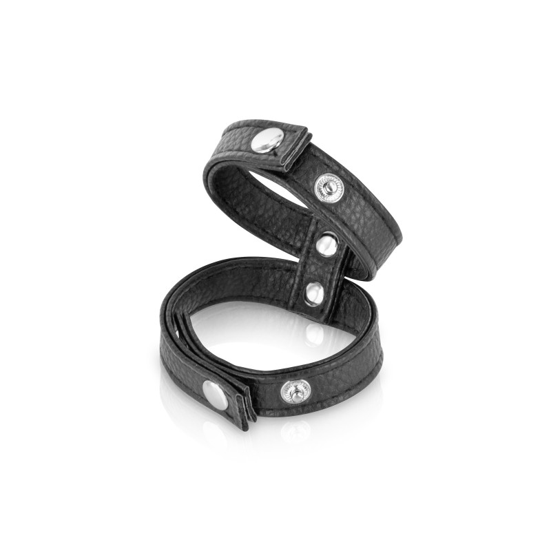 Double cockring ajustable pénis testicules aspect cuir