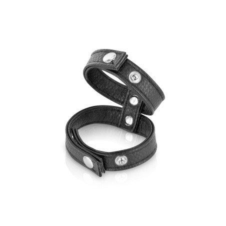 Double cockring ajustable pénis testicules aspect cuir