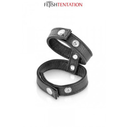 Double cockring ajustable pénis testicules aspect cuir