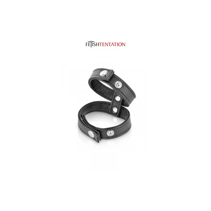 Double cockring ajustable pénis testicules aspect cuir