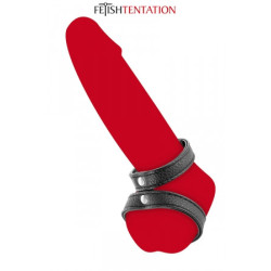 Double cockring ajustable pénis testicules aspect cuir