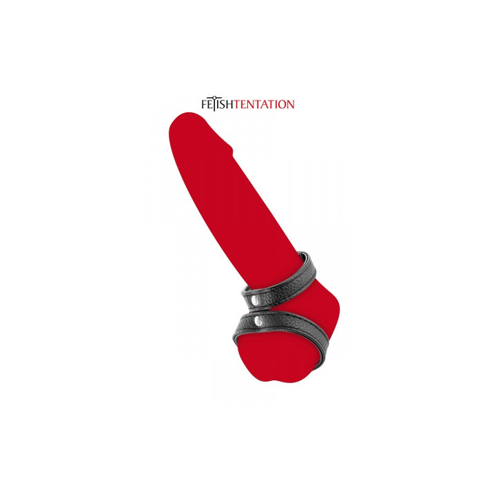 Double cockring ajustable pénis testicules aspect cuir