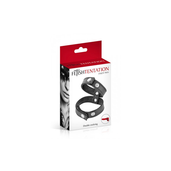 Double cockring ajustable pénis testicules aspect cuir