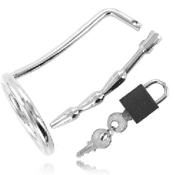 METAL HARD - ANNEAU DE TESTICULE AVEC BOUCHON DE CHASTETÉ URÉTRAL
