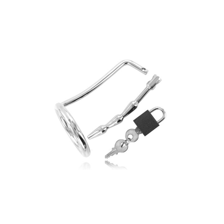 METAL HARD - ANNEAU DE TESTICULE AVEC BOUCHON DE CHASTETÉ URÉTRAL