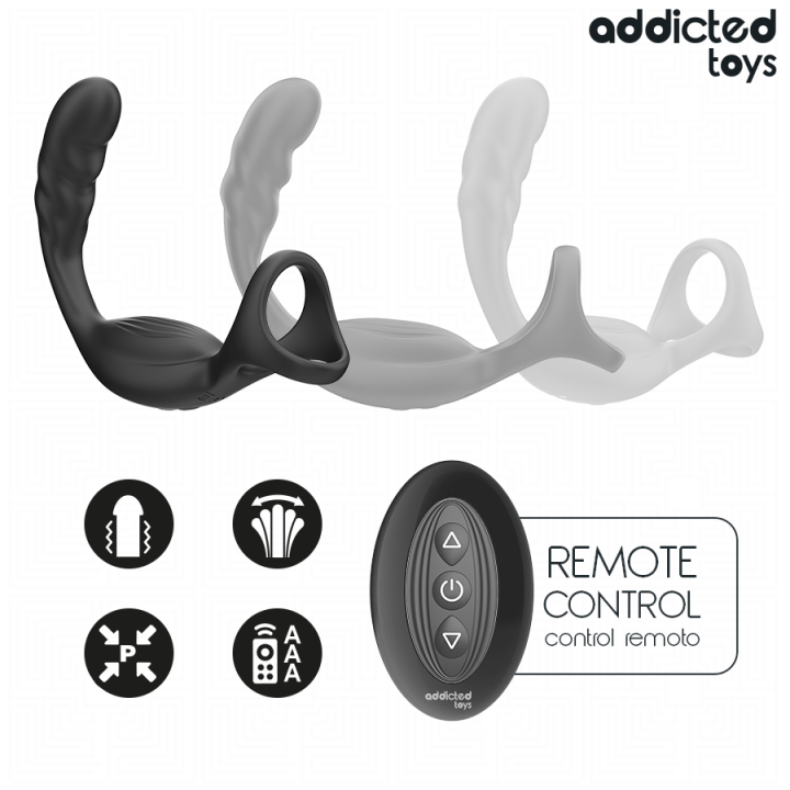 ADDICTED TOYS - ANNEAU PÉNIS PROSTATIQUE DOUBLE AVEC TÉLÉCOMMANDE