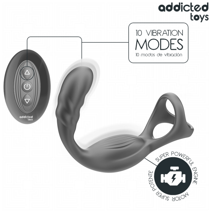 ADDICTED TOYS - ANNEAU PÉNIS PROSTATIQUE DOUBLE AVEC TÉLÉCOMMANDE