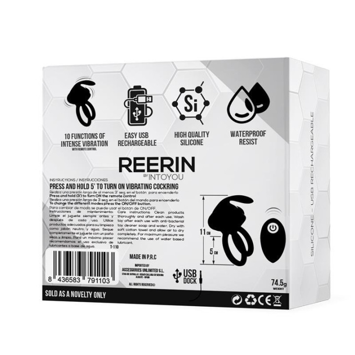 Reerin Anneau Vibrant USB Double Contrôle à Distance USB Silicone