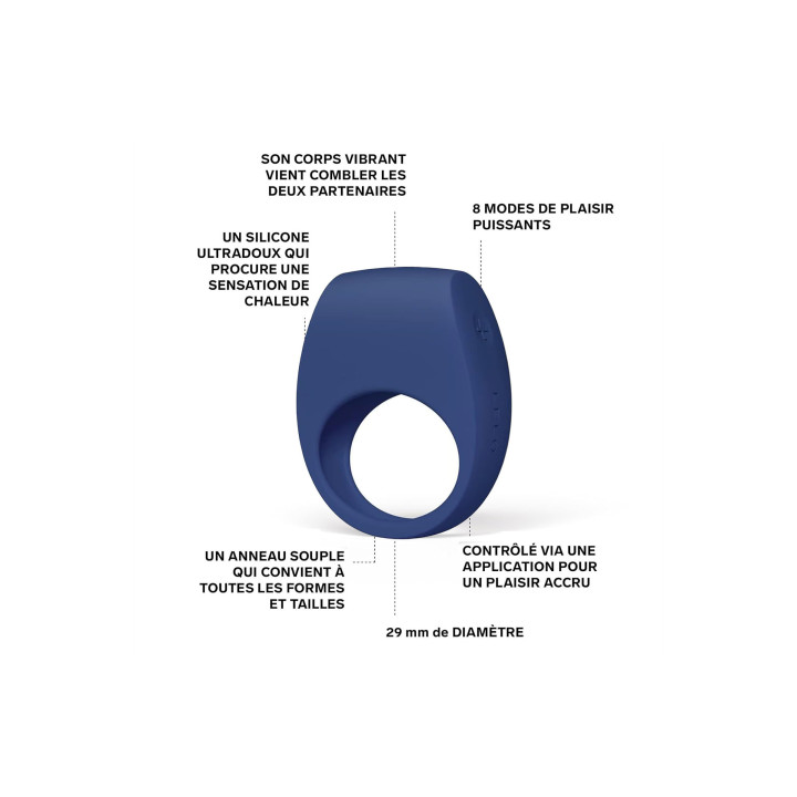 Lelo Tor 3 bleu, cockring vibrant connecté