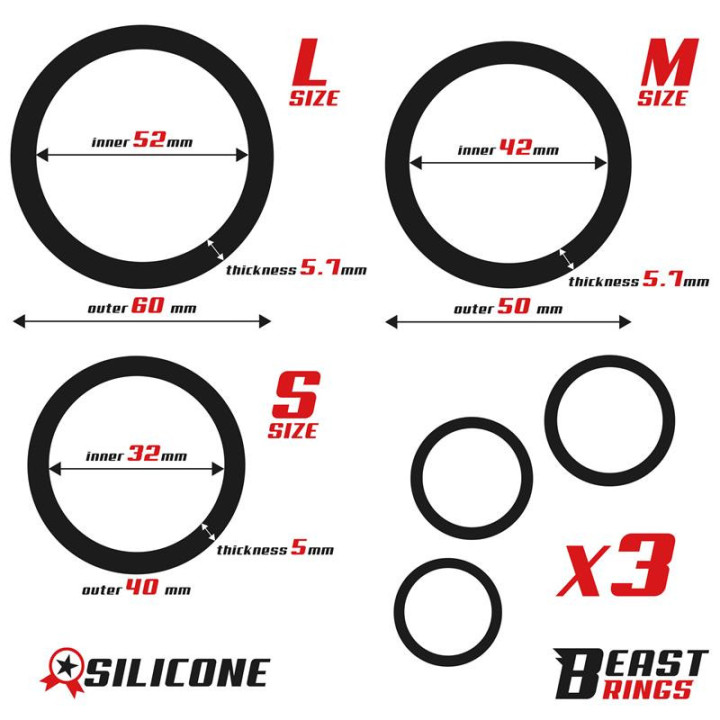 Set de 3 Anneaux pour le Pénis Silicone S, M et L