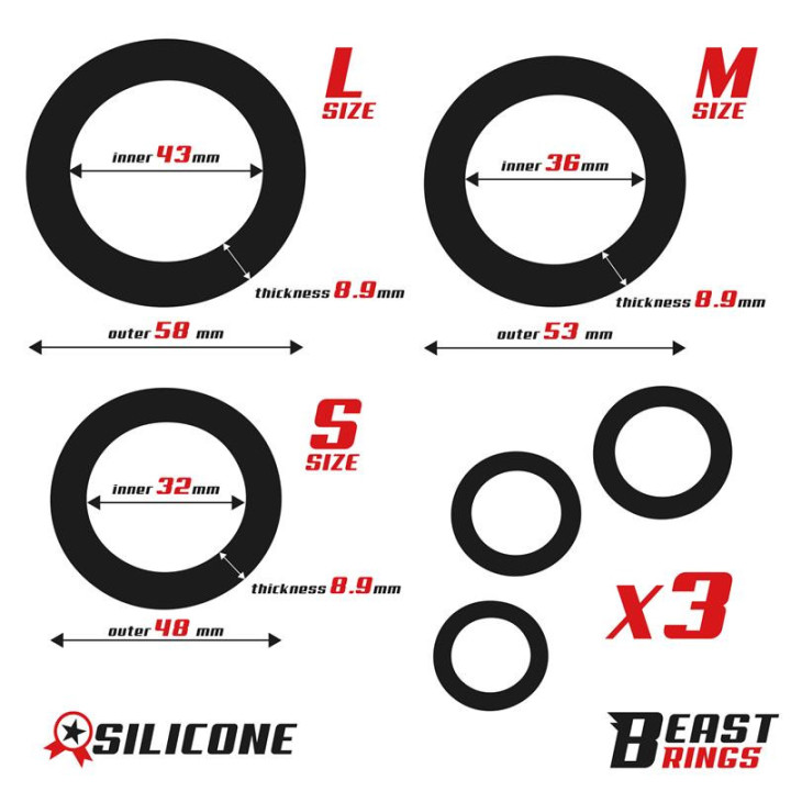 Set de 3 Anneaux pour le Pénis Silicone S, M et L