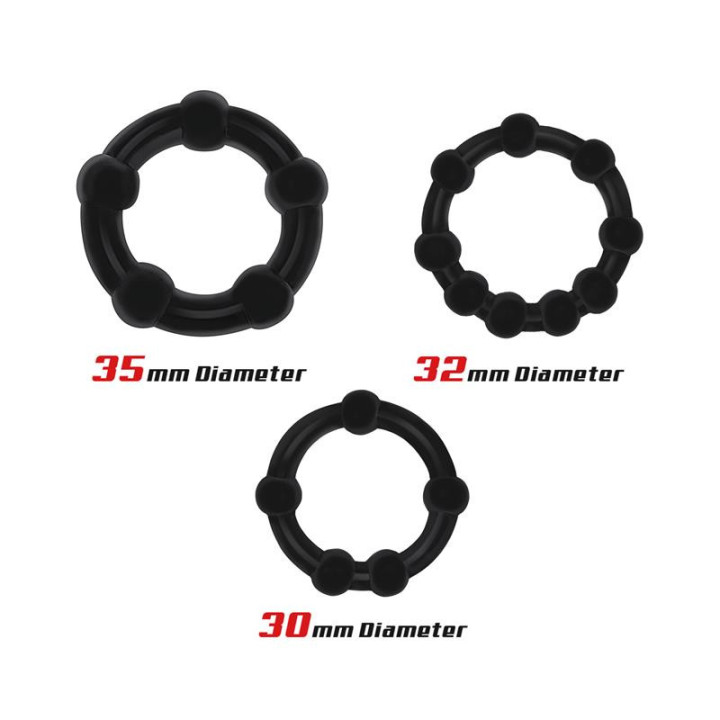 Set 3 Anillo para el Pene Beaded Flexibles Noir