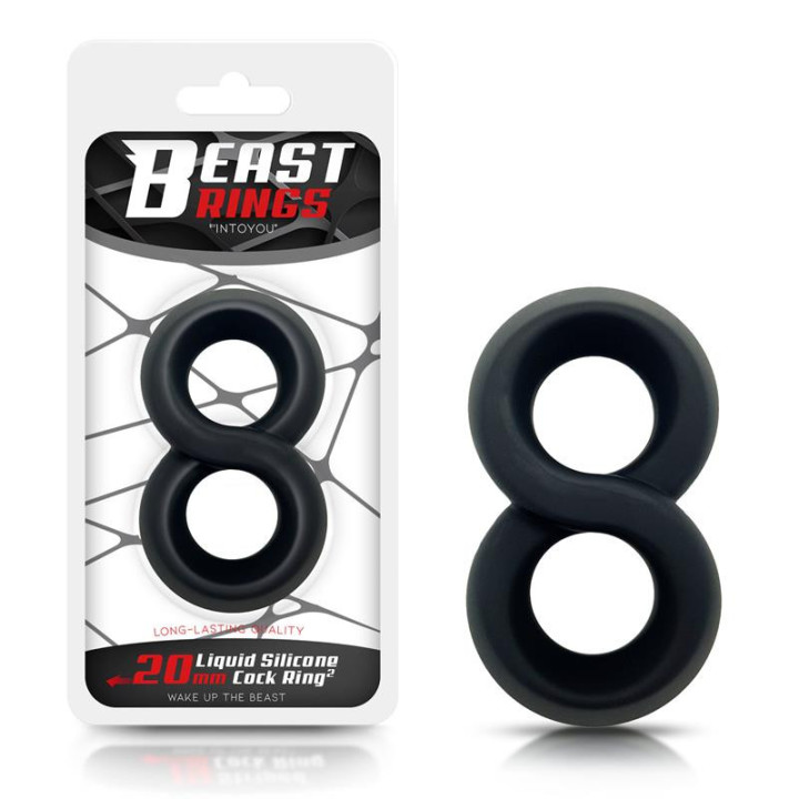 Anneau Double pour le Pénis 100 % Silicone Liquide 2 cm Noir