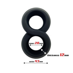 Anneau Double pour le Pénis 100 % Silicone Liquide 2 cm Noir