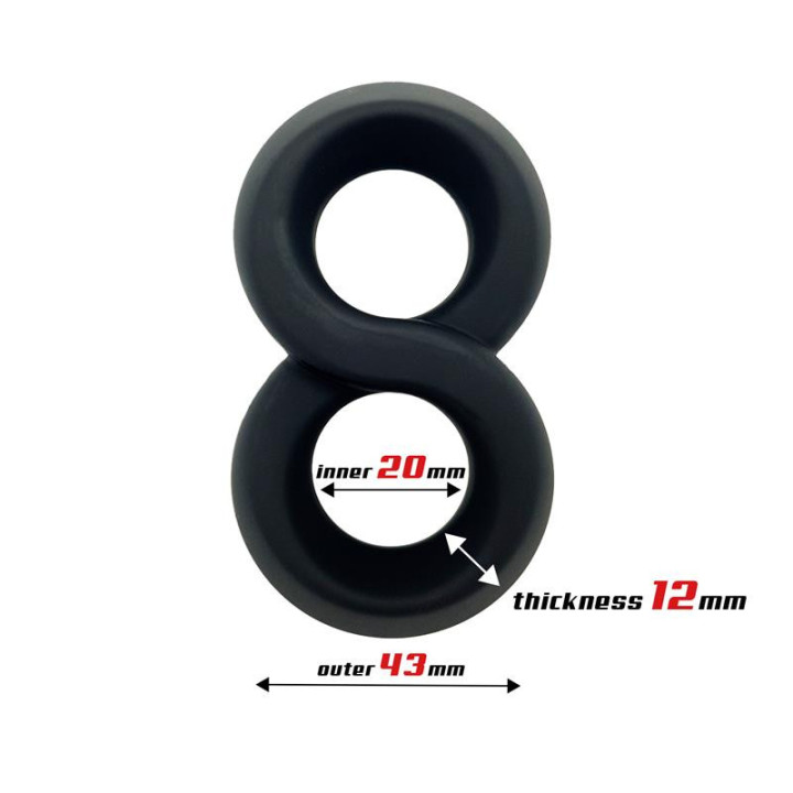 Anneau Double pour le Pénis 100 % Silicone Liquide 2 cm Noir